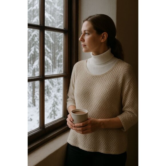 Garnet Hill Cashmere Top S Open Knit Oversizes Fisherman Neutral Minimalist - Picture 1 of 6